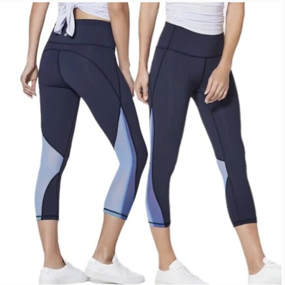 Lululemon Mix & Mesh Crop Leggings 21" Midnight Navy Moroccan Blue Light Horizon - Picture 1 of 12